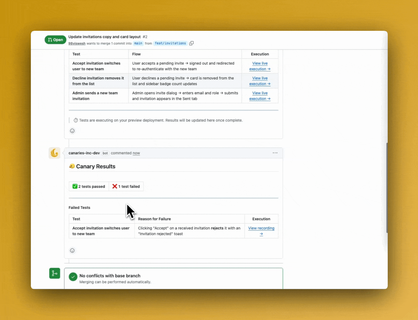 Canary posting results to PR